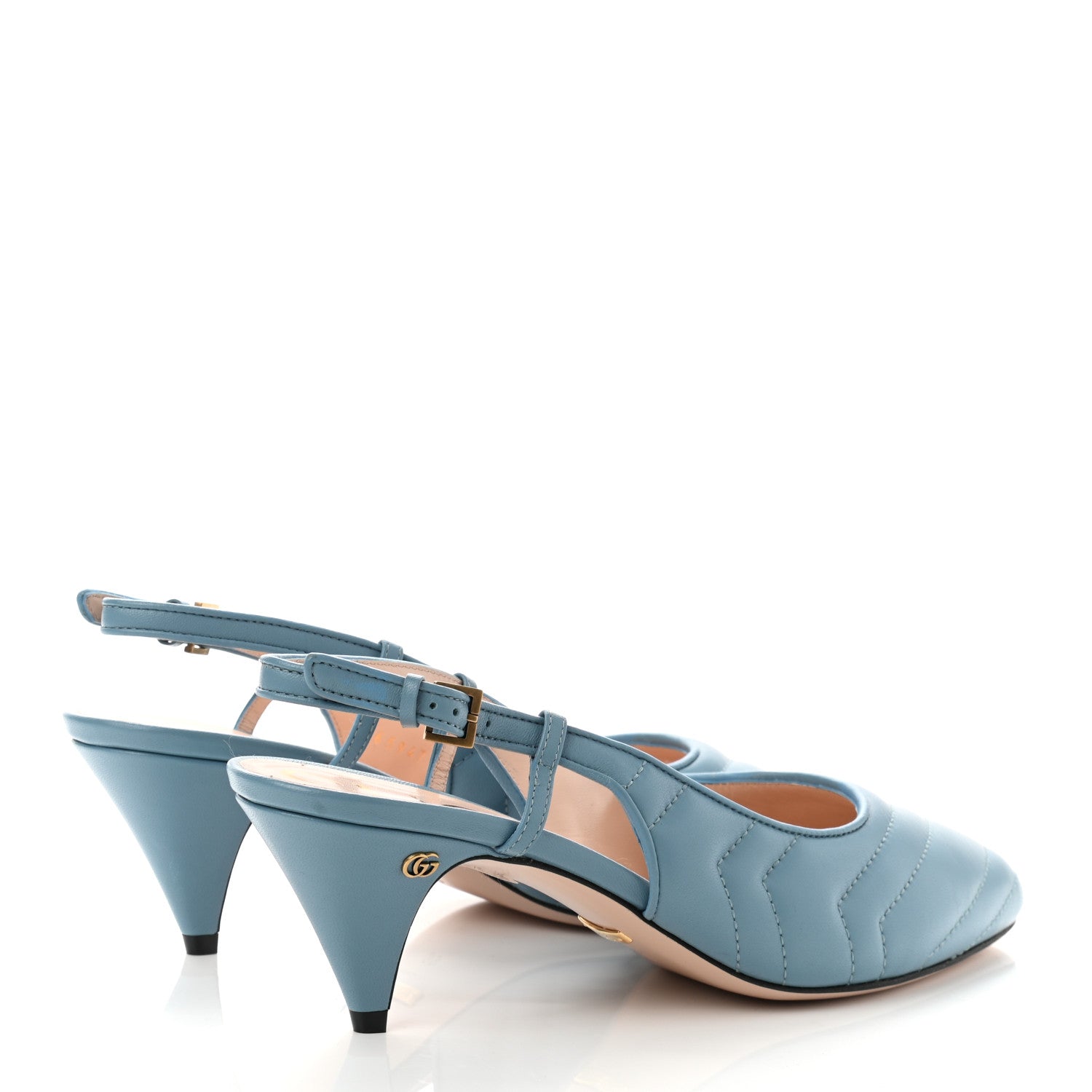Gucci Nappa Charlotte Chevron Matelasse Double G 75mm Slingback Pumps 36.5 Sweet Blue 4 of 9