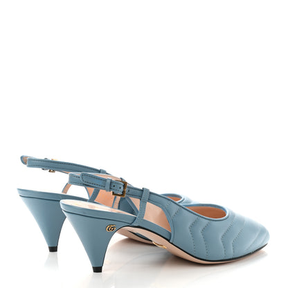 Gucci Nappa Charlotte Chevron Matelasse Double G 75mm Slingback Pumps 36.5 Sweet Blue 4 of 9