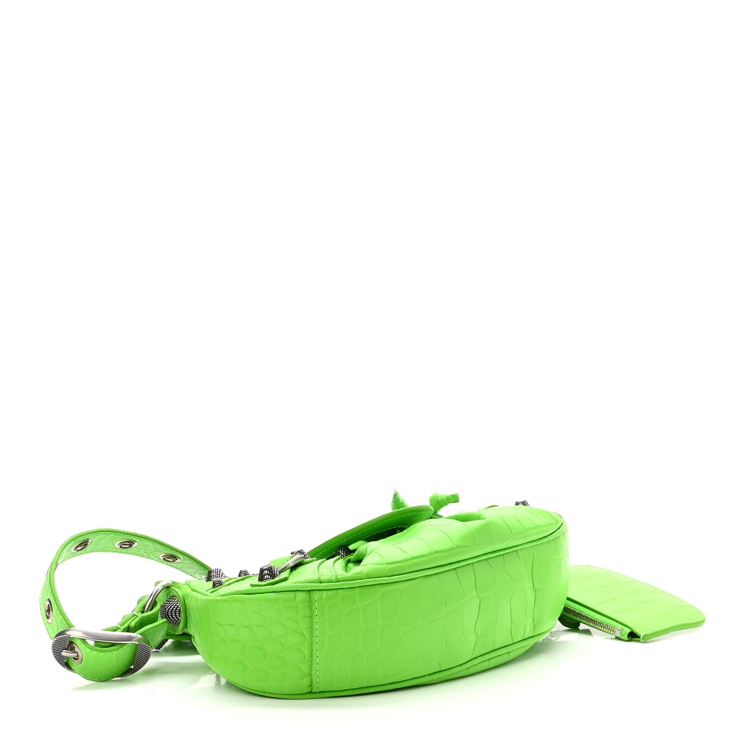Balenciaga Extra Supple Calfskin Crocodile Embossed Le Cagole Shoulder Bag XS Acid Green 3 of 9