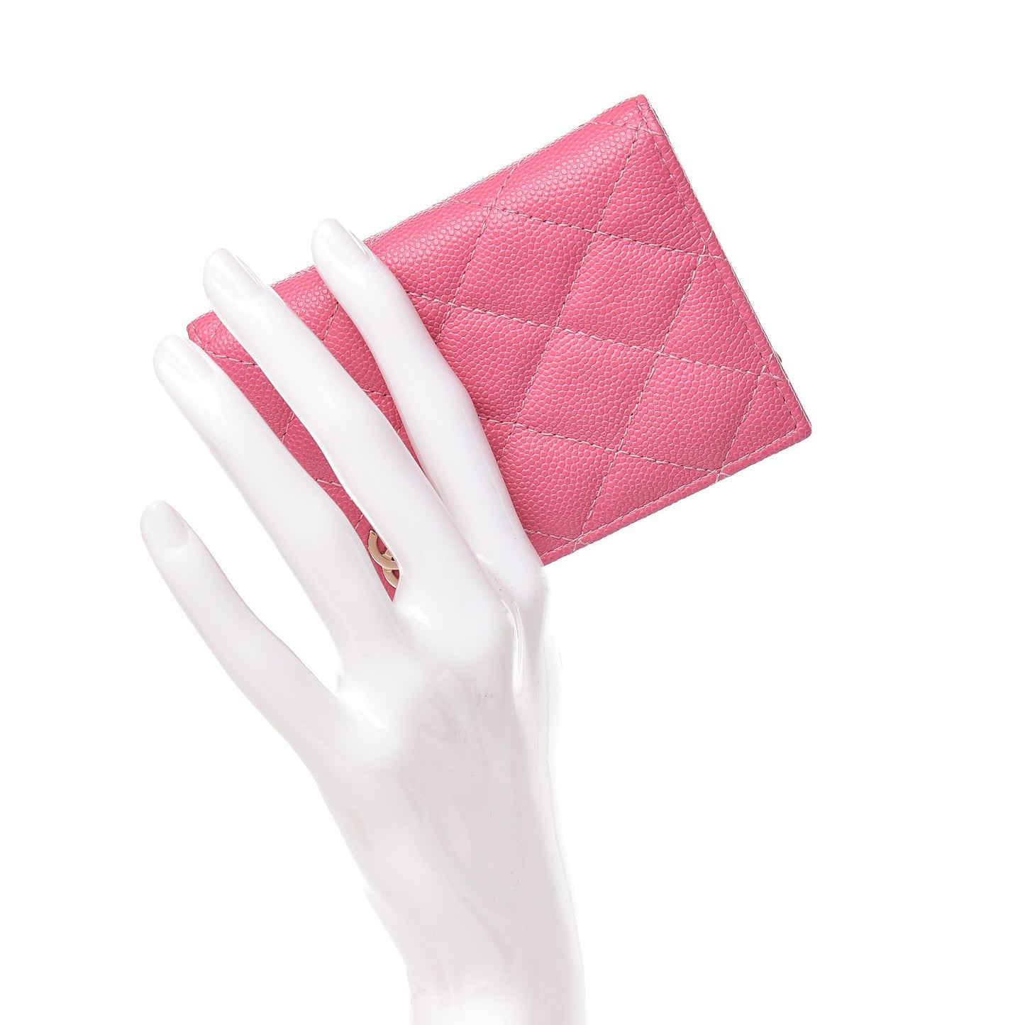 Caviar Quilted Card Holder Wallet Pink