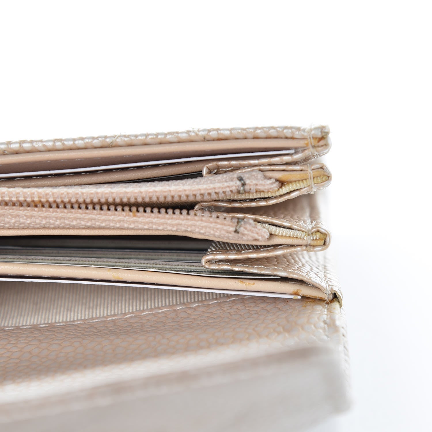 Chanel Metallic Caviar Quilted Large Gusset Flap Wallet Light Beige 14 of 16