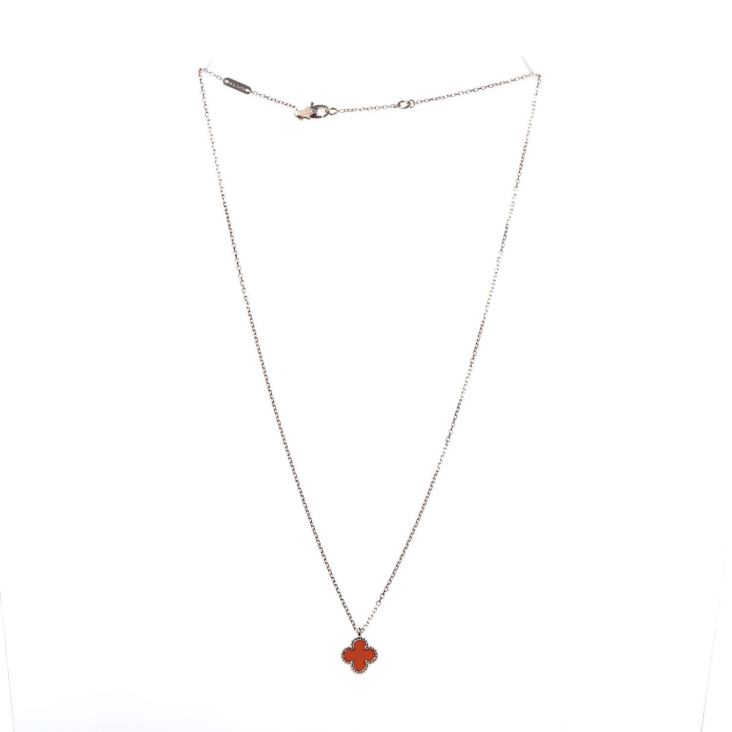 Van Cleef & Arpels 18K Rose Gold Carnelian Sweet Alhambra Pendant Necklace 3 of 8