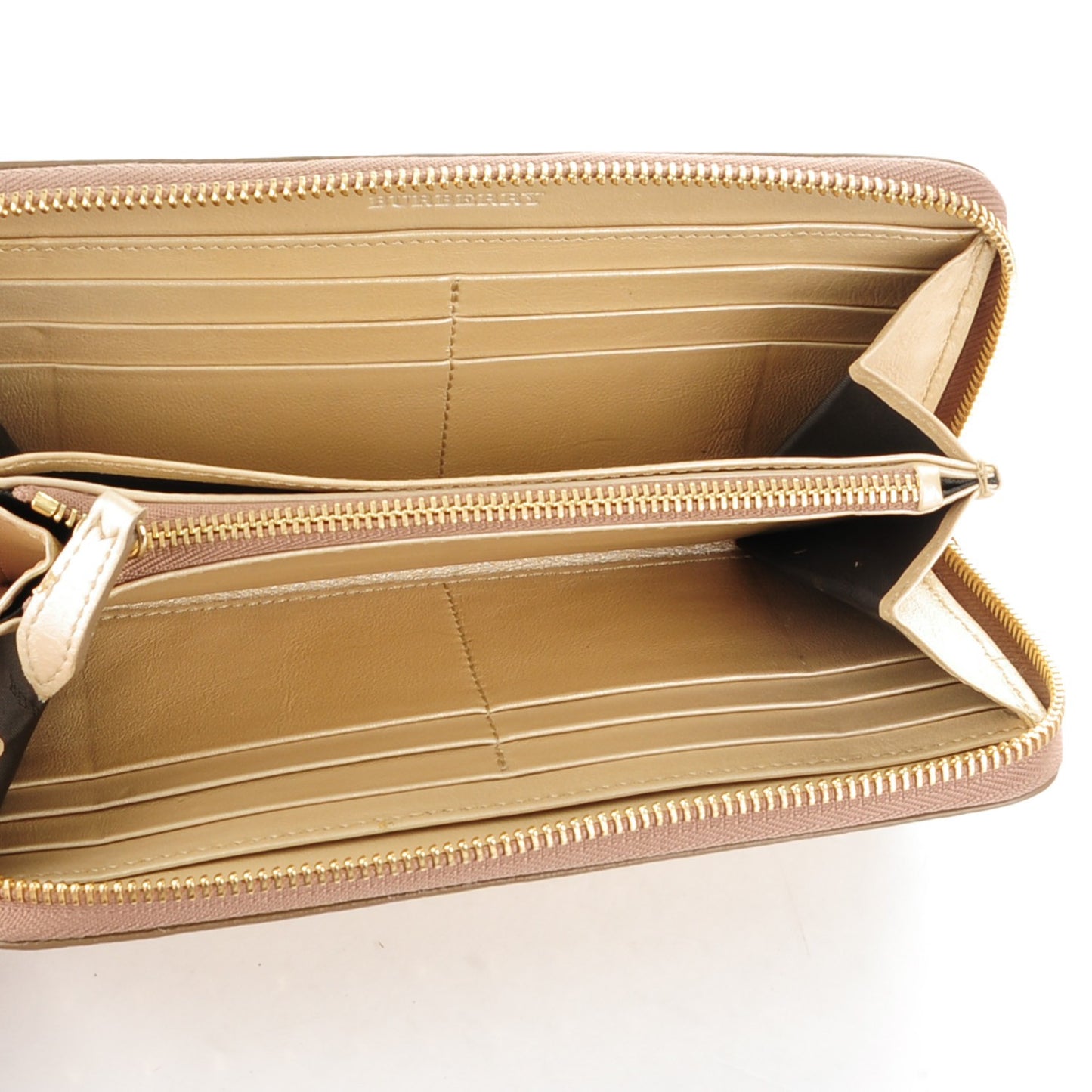 Metallic Patent Studded Zip Around Wallet Gold
