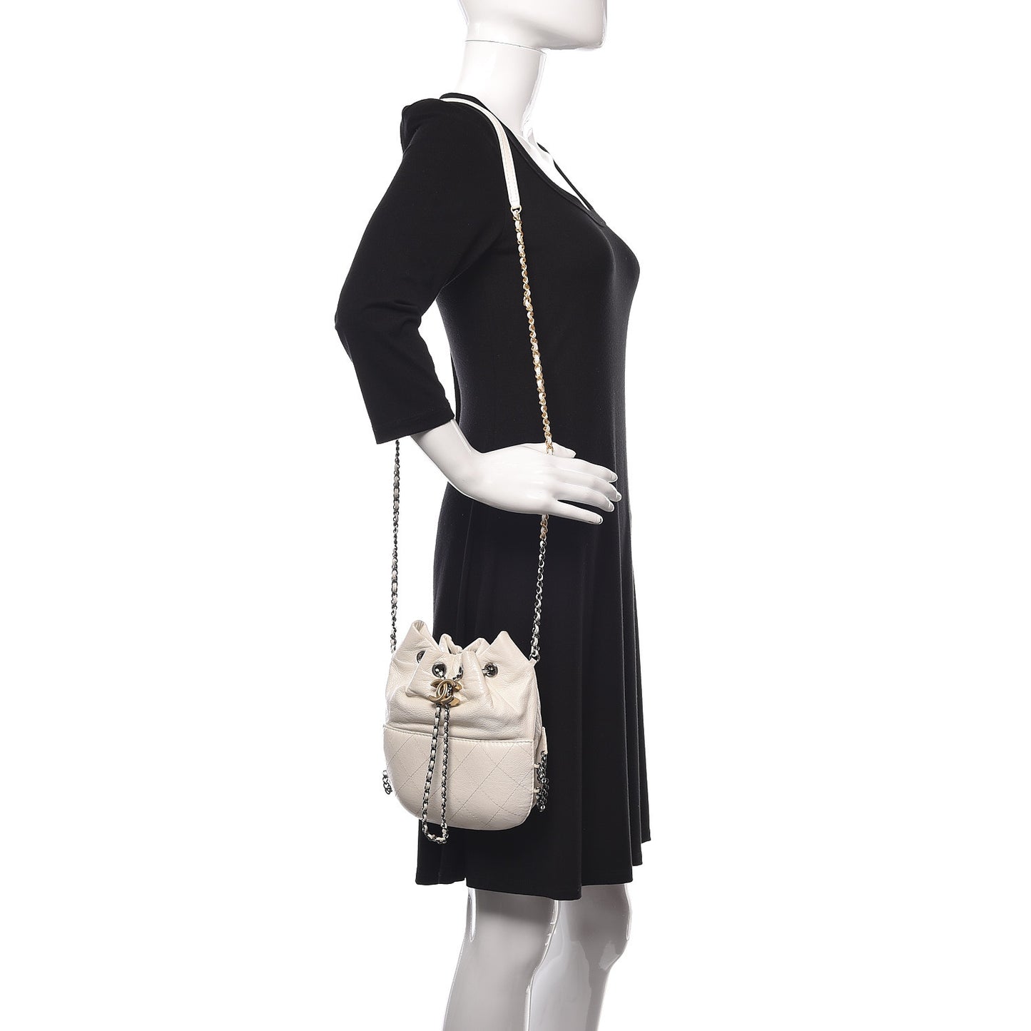 Aged Calfskin Quilted Small Gabrielle Bucket White