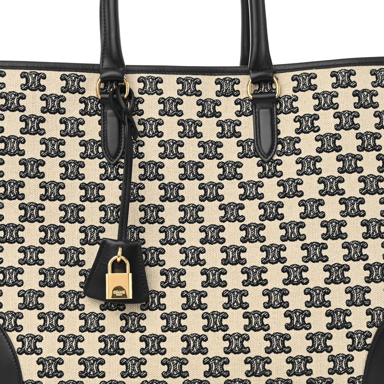 Celine Canvas Calfskin Triomphe Embroidered Horizontal Cabas Black 7 of 10