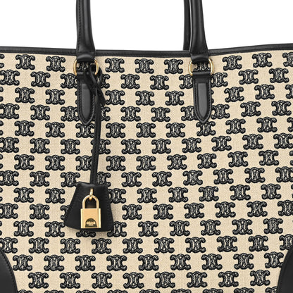 Celine Canvas Calfskin Triomphe Embroidered Horizontal Cabas Black 7 of 10