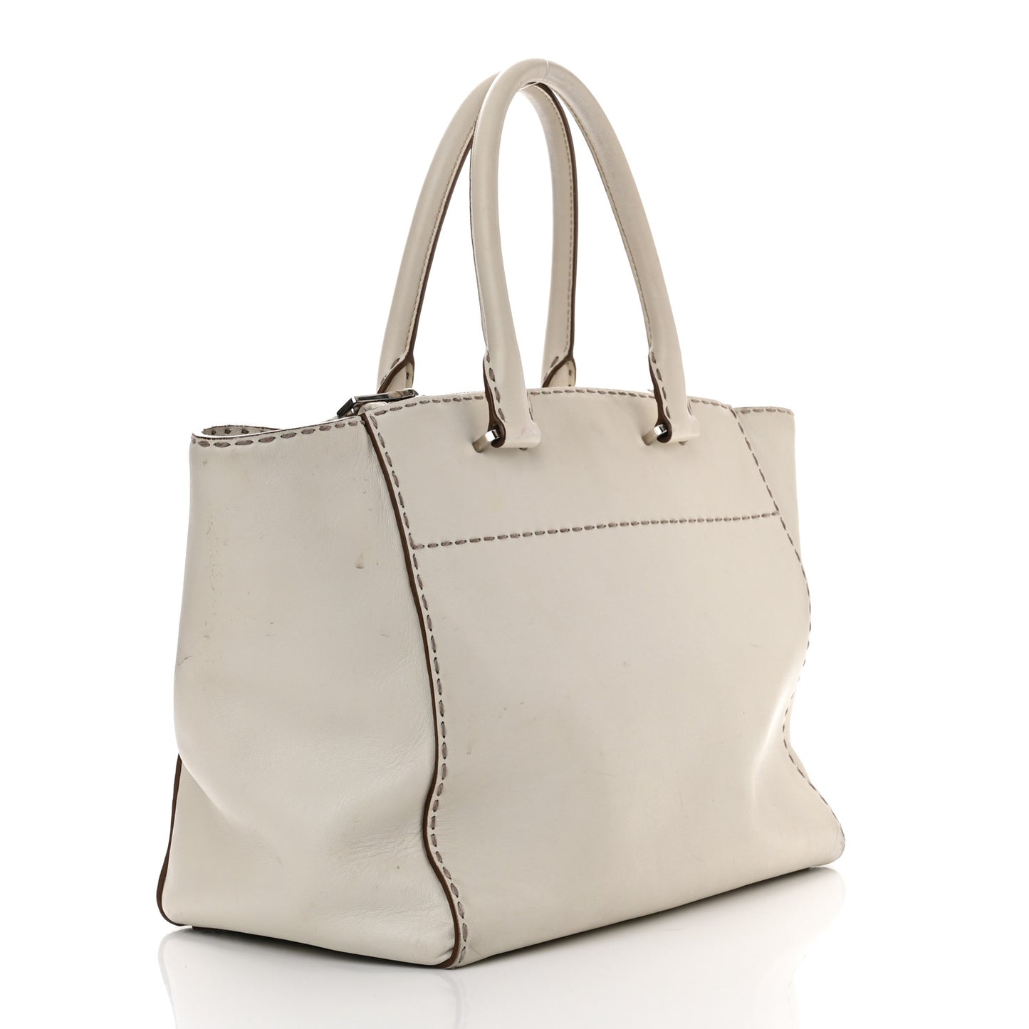 City Calf Small Hand Stitched Galleria Double Zip Tote White