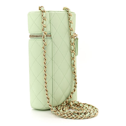 Chanel Caviar Quilted Phone Holder With Chain Light Green 3 of 13
