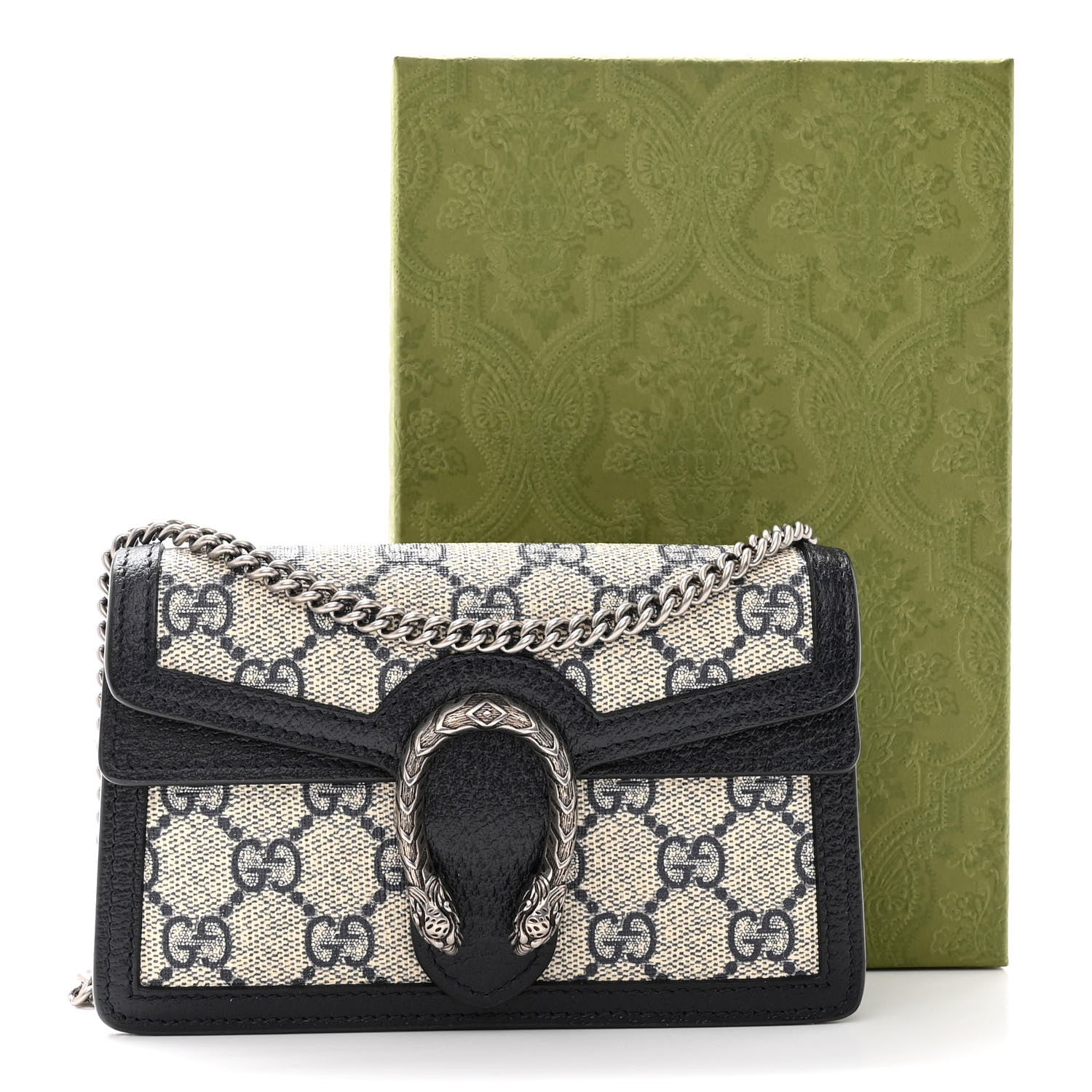 Gucci GG Supreme Monogram Textured Dollar Calfskin Super Mini Dionysus Shoulder Bag Beige Blue 9 of 9
