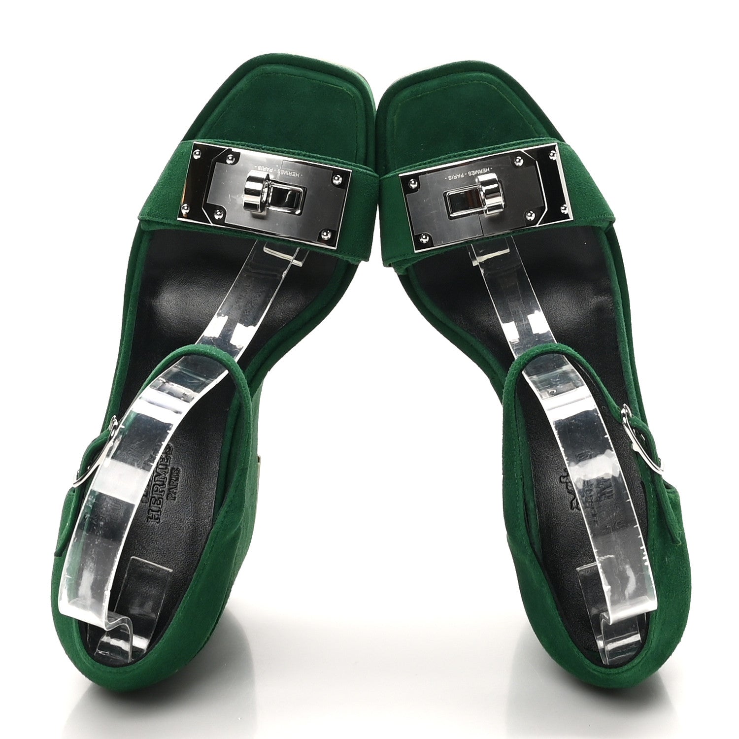 Hermes Suede Goatskin Hilda 80 Sandals 37.5 Vert Electrique 2 of 9