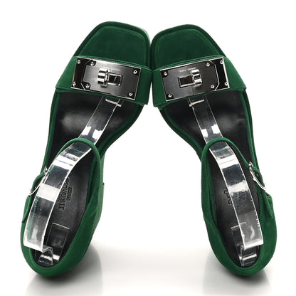 Hermes Suede Goatskin Hilda 80 Sandals 37.5 Vert Electrique 2 of 9
