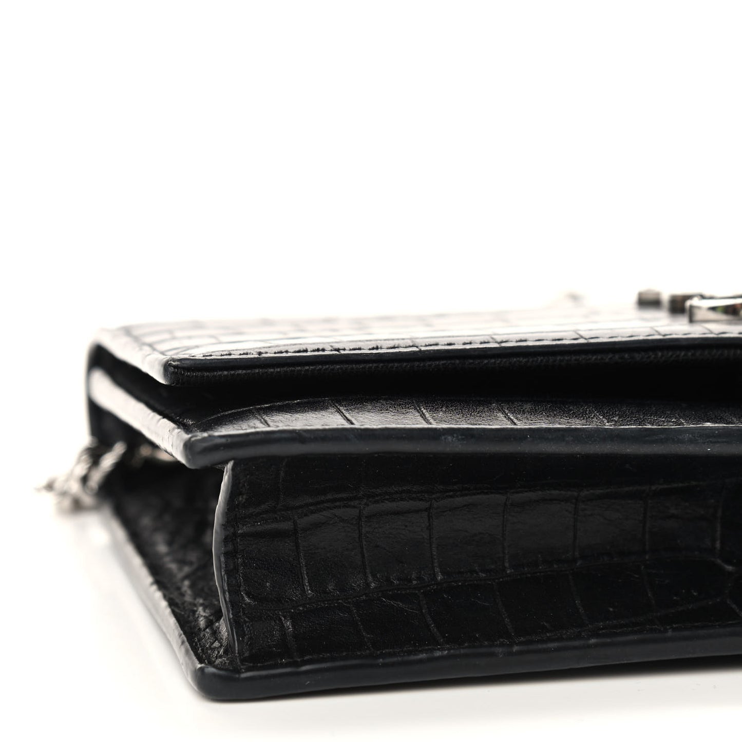 Calfskin Crocodile Embossed Kate Monogram Tassel Chain Wallet Black