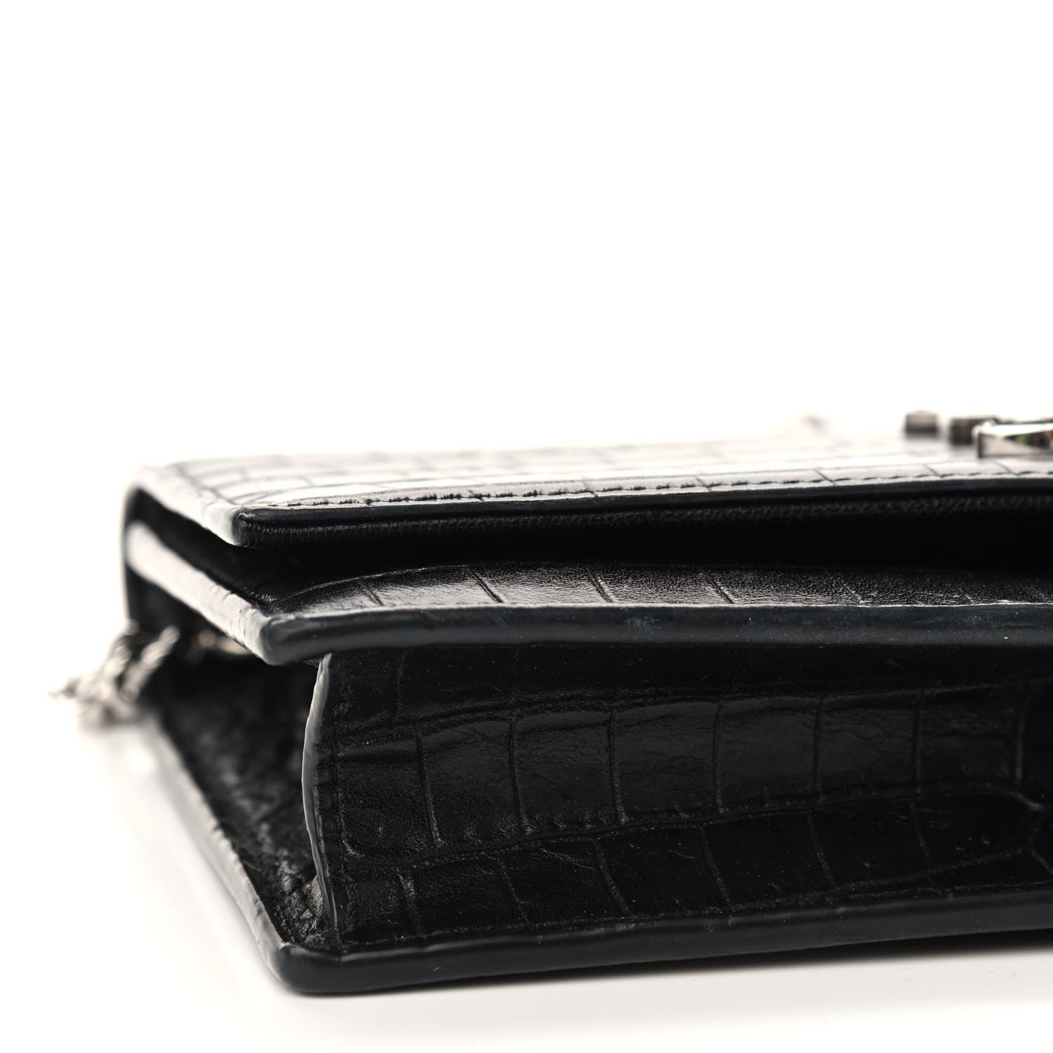 Saint Laurent Calfskin Crocodile Embossed Kate Monogram Tassel Chain Wallet Black 6 of 9