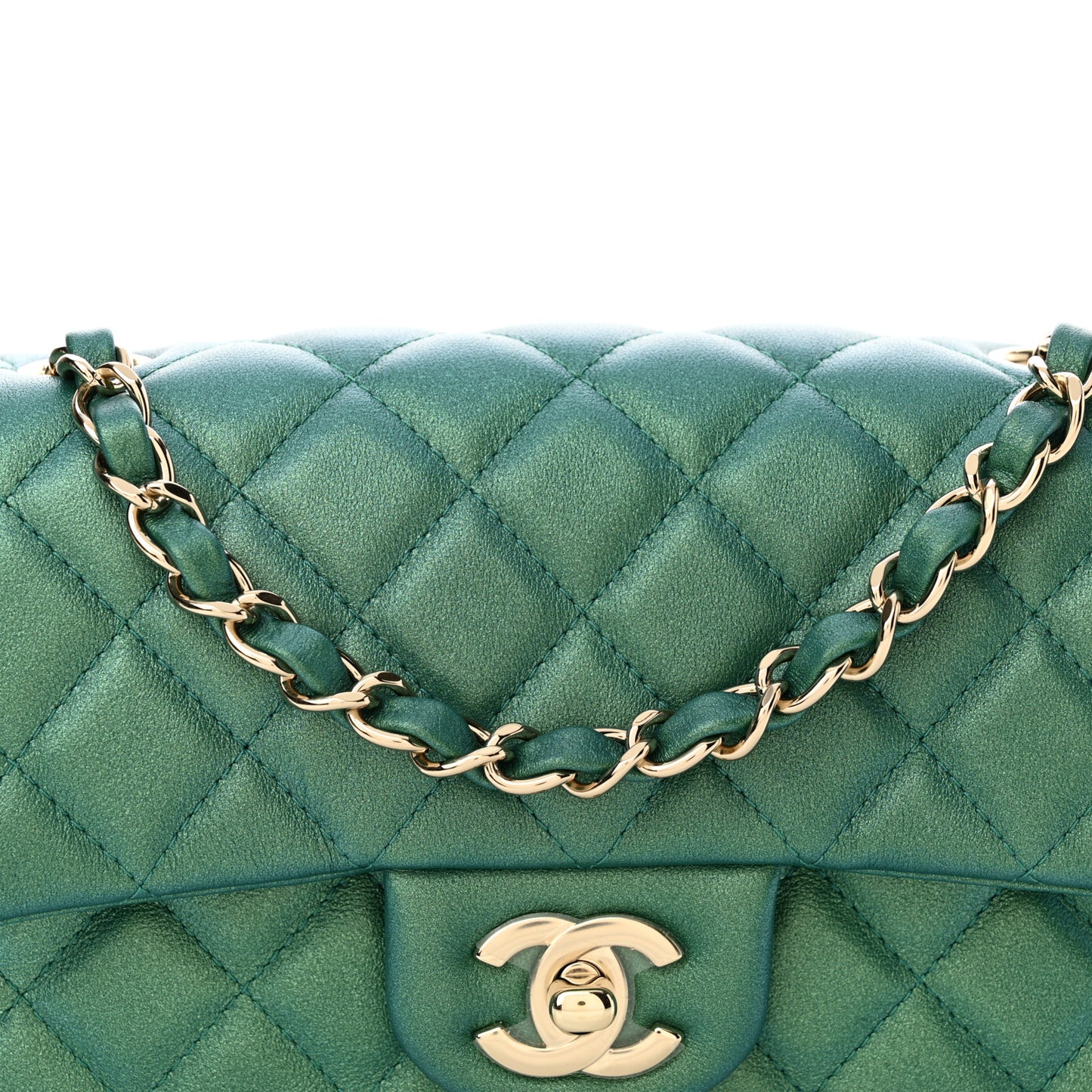 Lambskin Quilted Mini Rectangular Flap Dark Green