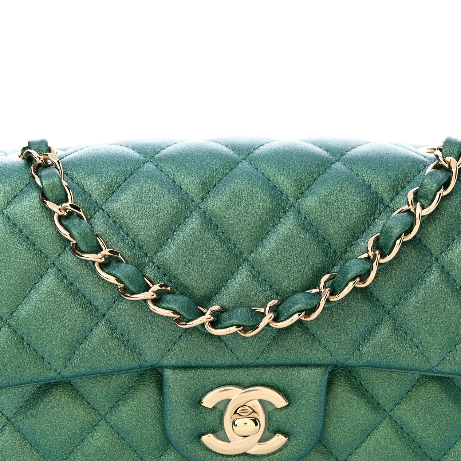 Chanel Lambskin Quilted Mini Rectangular Flap Dark Green 8 of 11