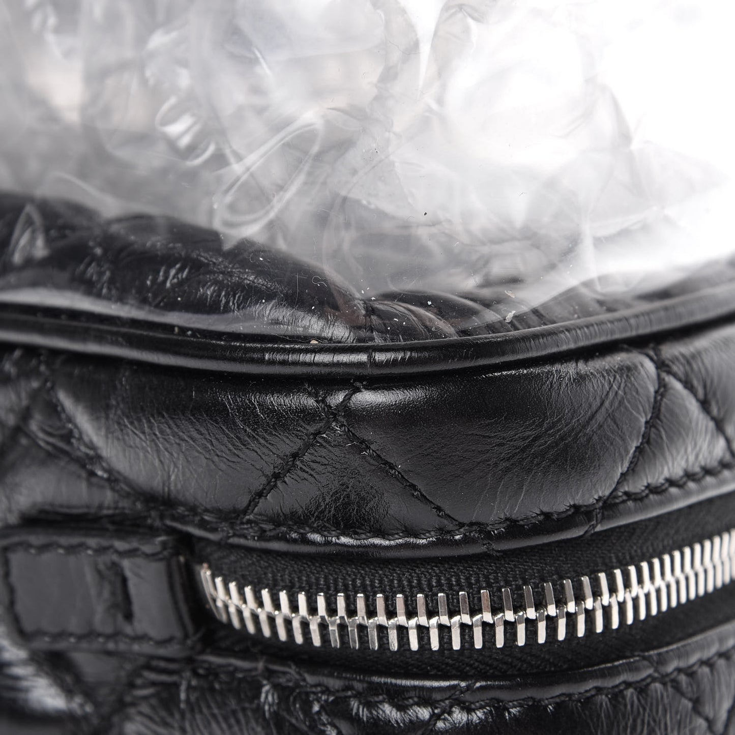 Crumpled Calfskin PVC Quilted Backpack Black