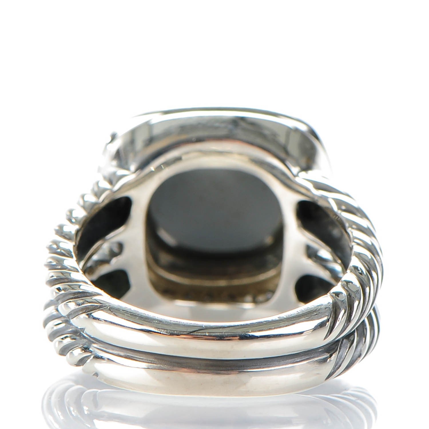 David Yurman Sterling Silver Diamond Hematite 11mm Albion Ring 54 7 3 of 5