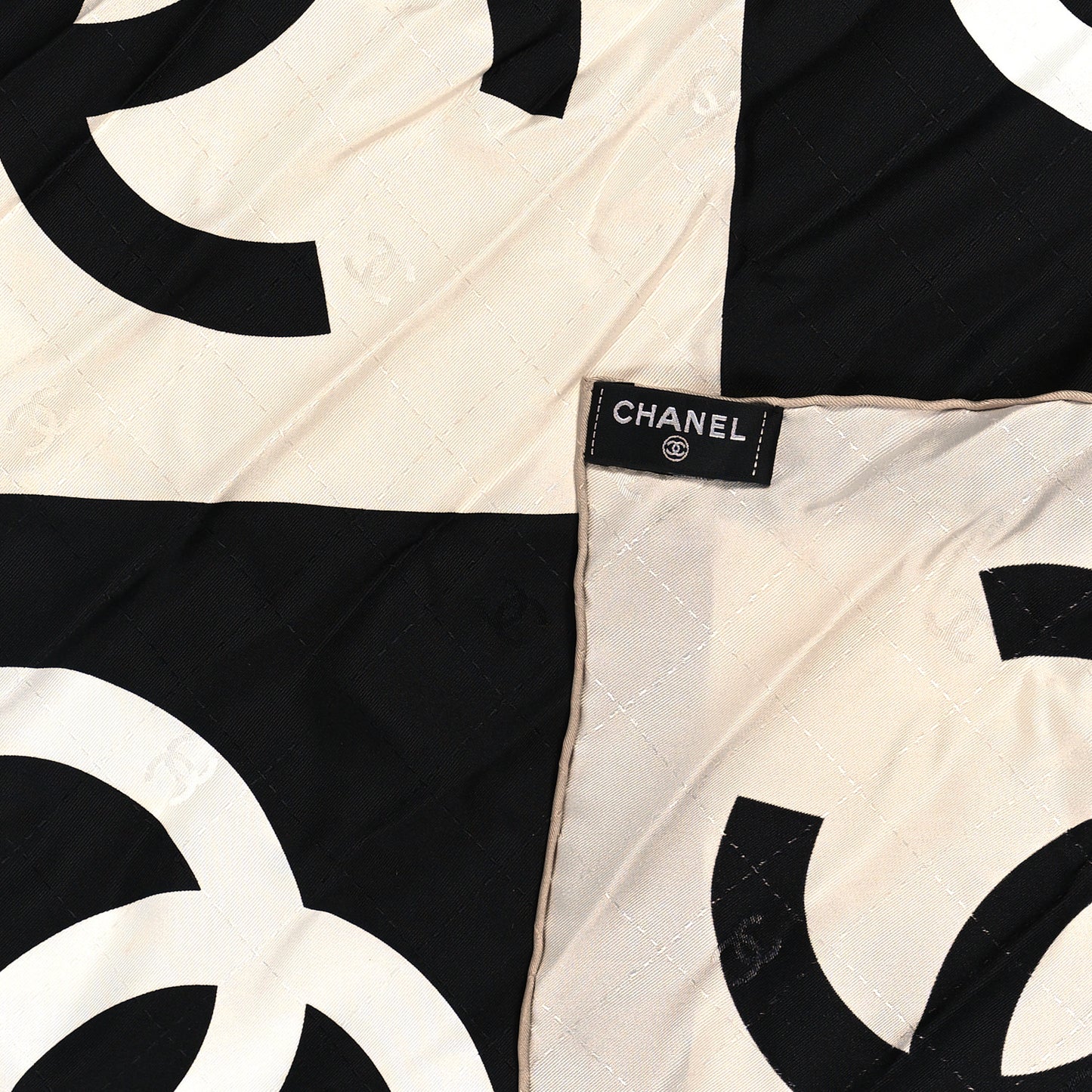 Silk Twill Hair Scarf Ecru Black White