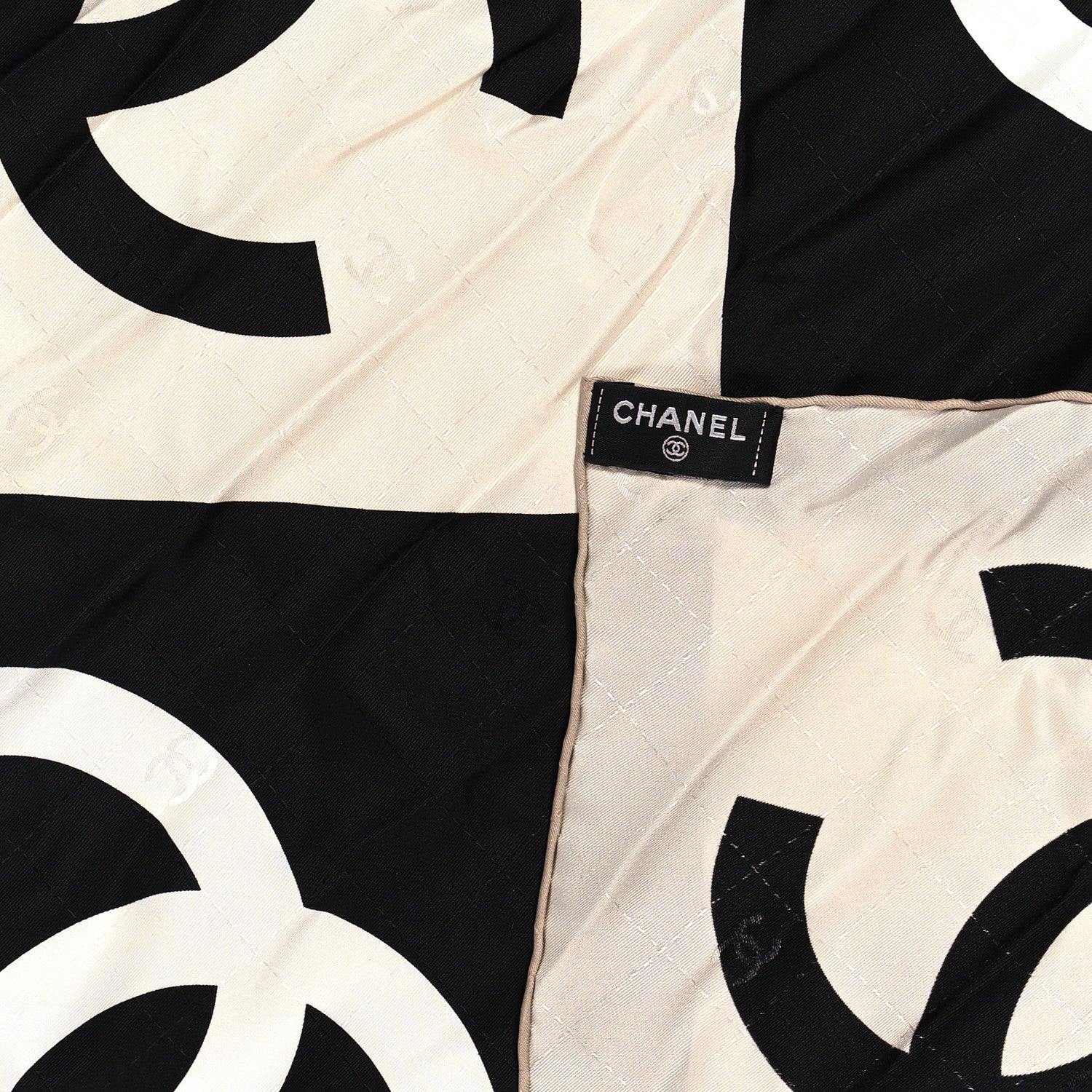Chanel Silk Twill Hair Scarf Ecru Black White 3 of 4