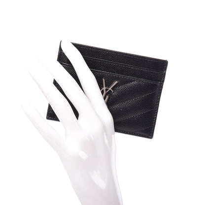 Saint Laurent Grain De Poudre Matelasse Chevron Monogram Credit Card Case Black 2 of 9