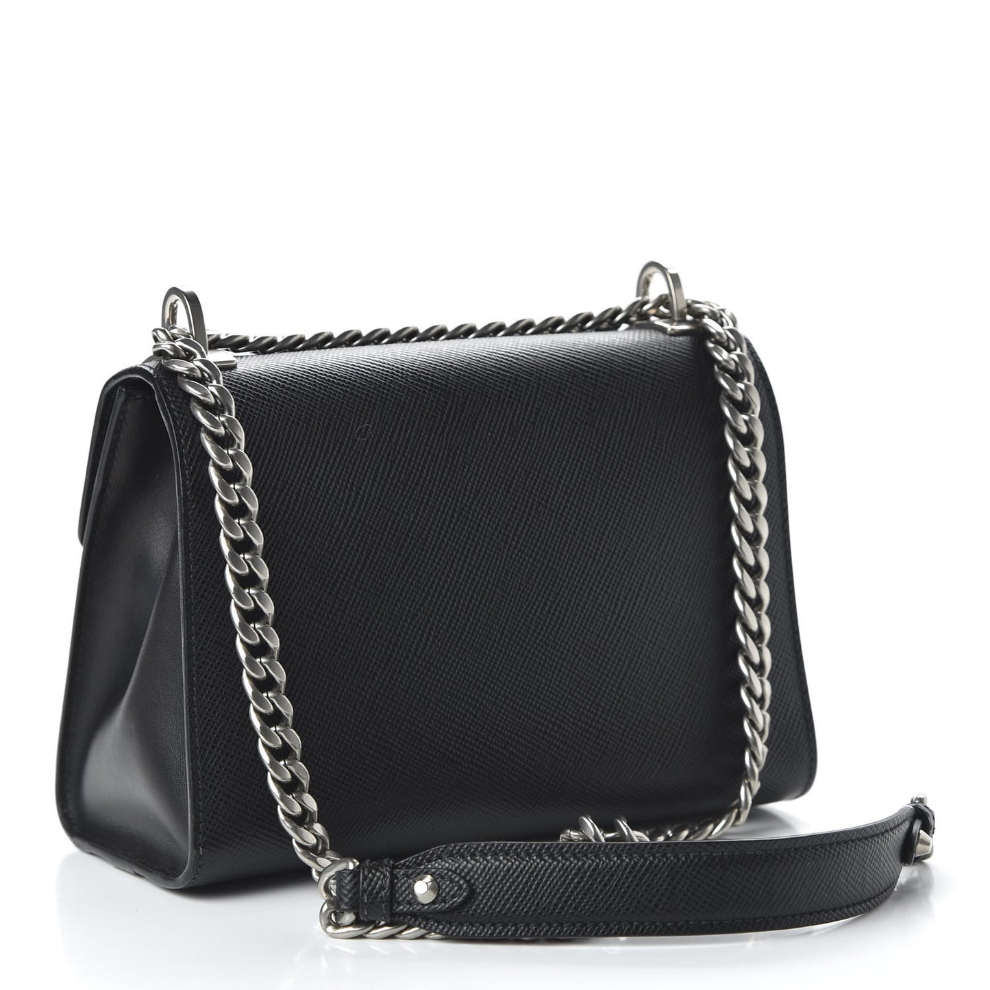 Saffiano Cuir Calfskin Monochrome Envelope Flap Chain Shoulder Bag Black
