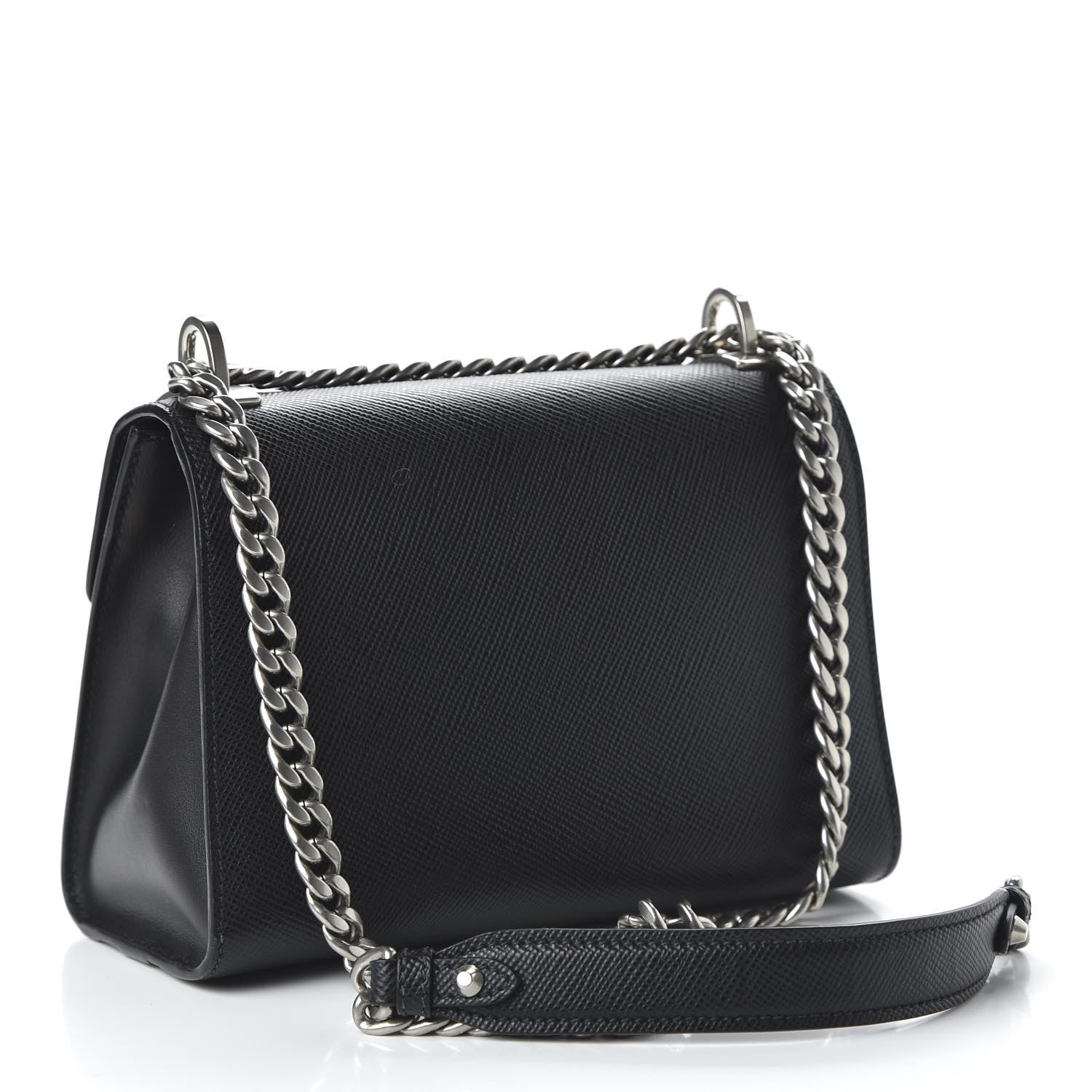 Prada Saffiano Cuir Calfskin Monochrome Envelope Flap Chain Shoulder Bag Black 3 of 9