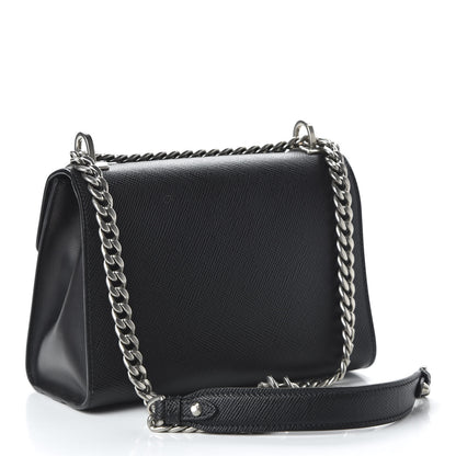 Prada Saffiano Cuir Calfskin Monochrome Envelope Flap Chain Shoulder Bag Black 3 of 9