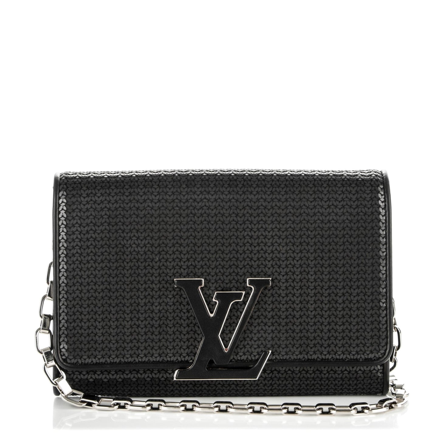 Sequin Calfskin Chain Louise GM Black