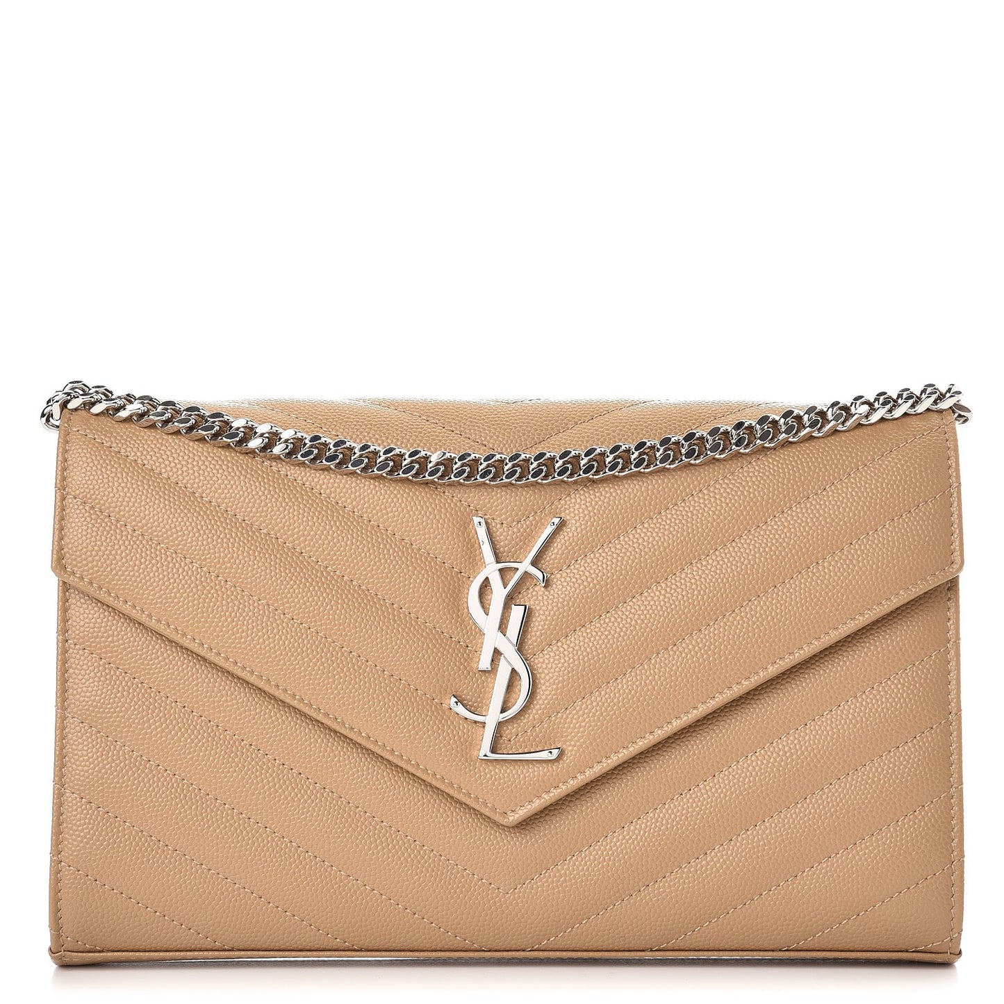 Grain De Poudre Matelasse Chevron Monogram Chain Wallet Deep Beige