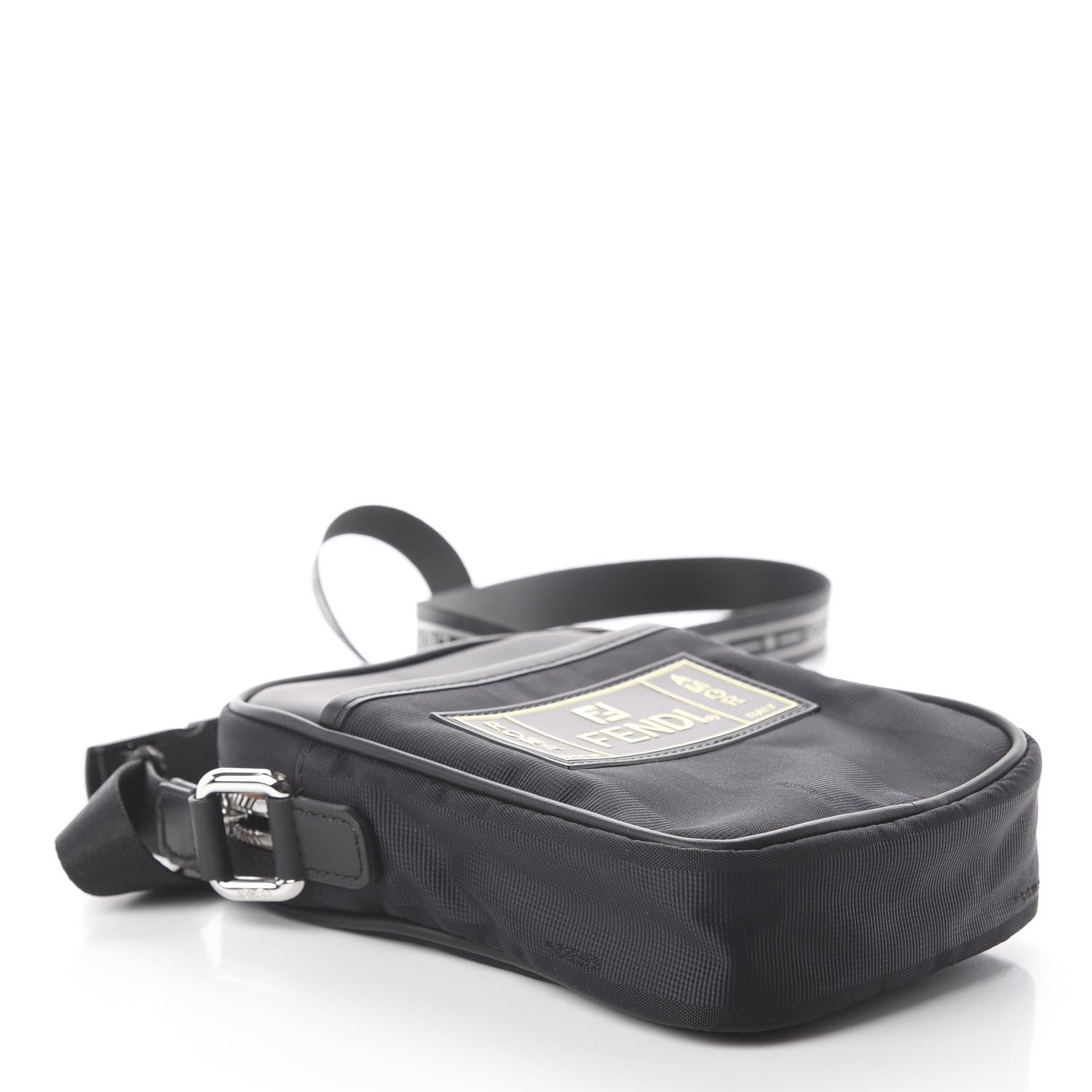 Fendi Nylon Vitello Century Pequin Logo Plate Small Crossbody Messenger Black 3 of 8