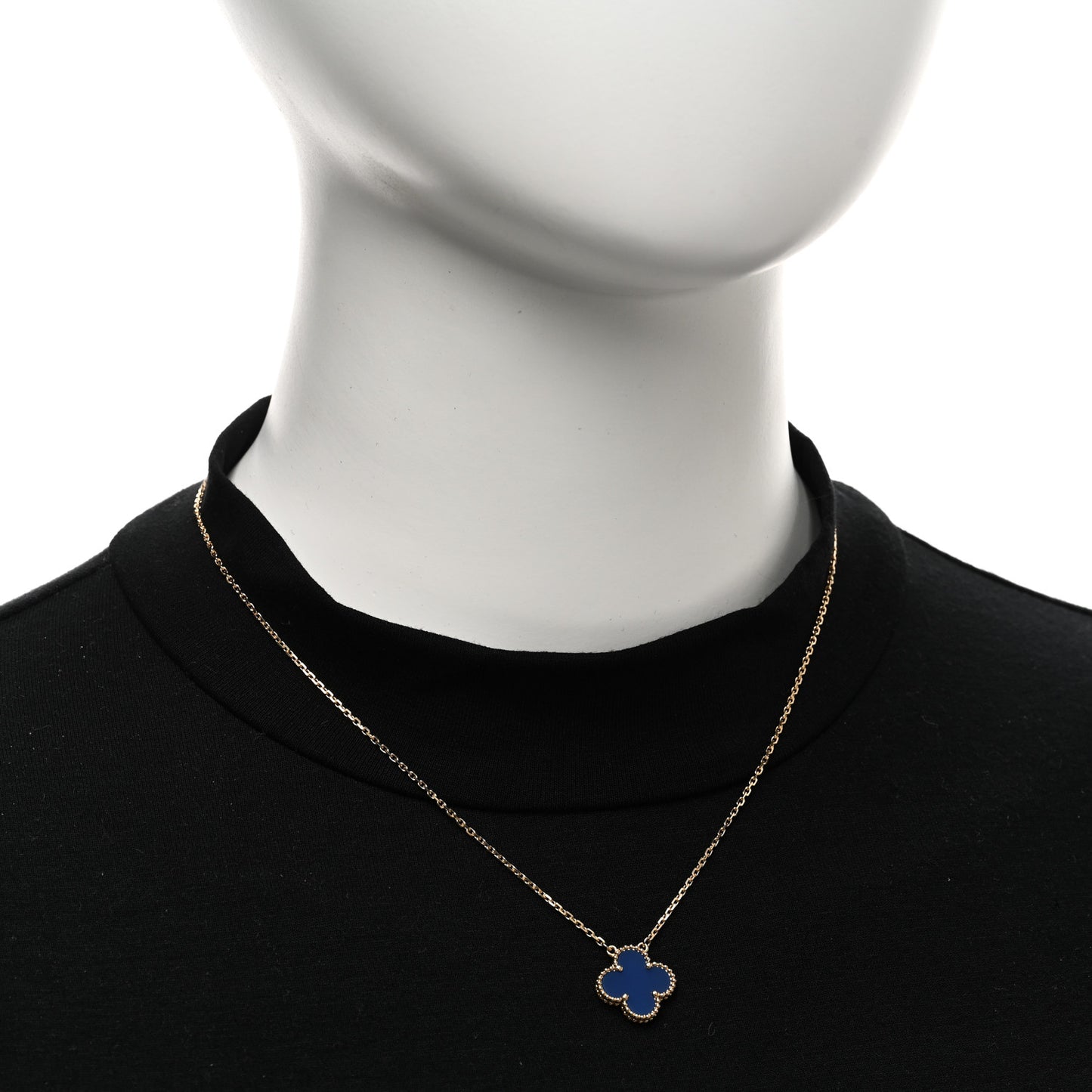 18K Yellow Gold Blue Agate Vintage Alhambra Pendant Necklace