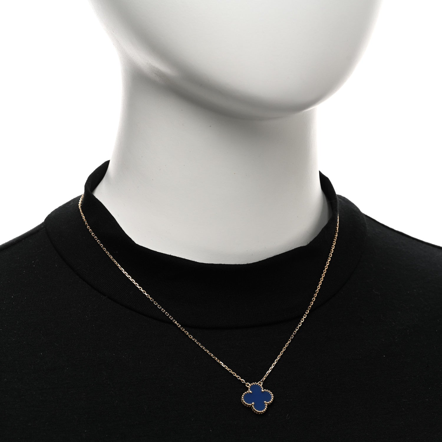 Van Cleef & Arpels 18K Yellow Gold Blue Agate Vintage Alhambra Pendant Necklace 2 of 5