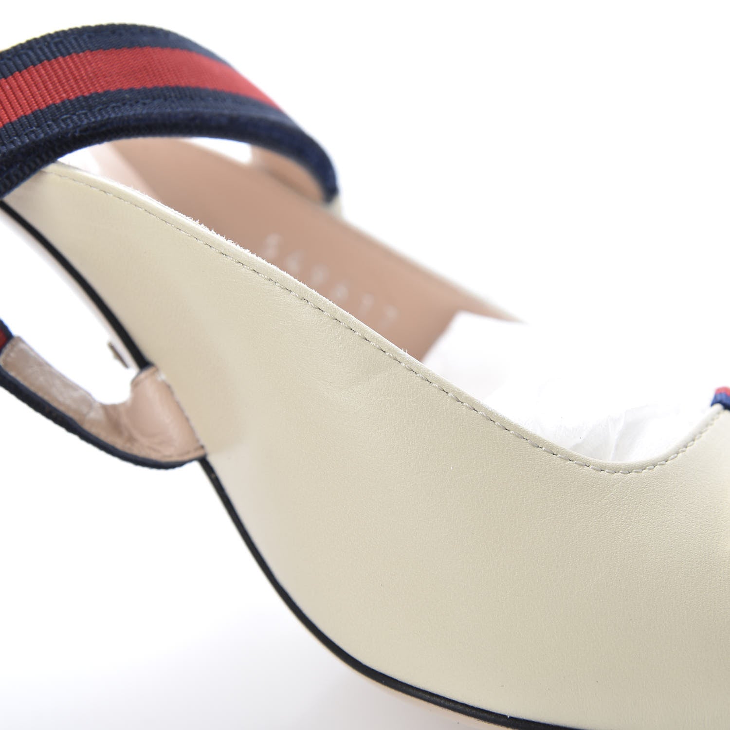 Gucci Malaga Kid Sylvie Web Cross Strap Mid-Heel Slides 36.5 Vintage White 9 of 11