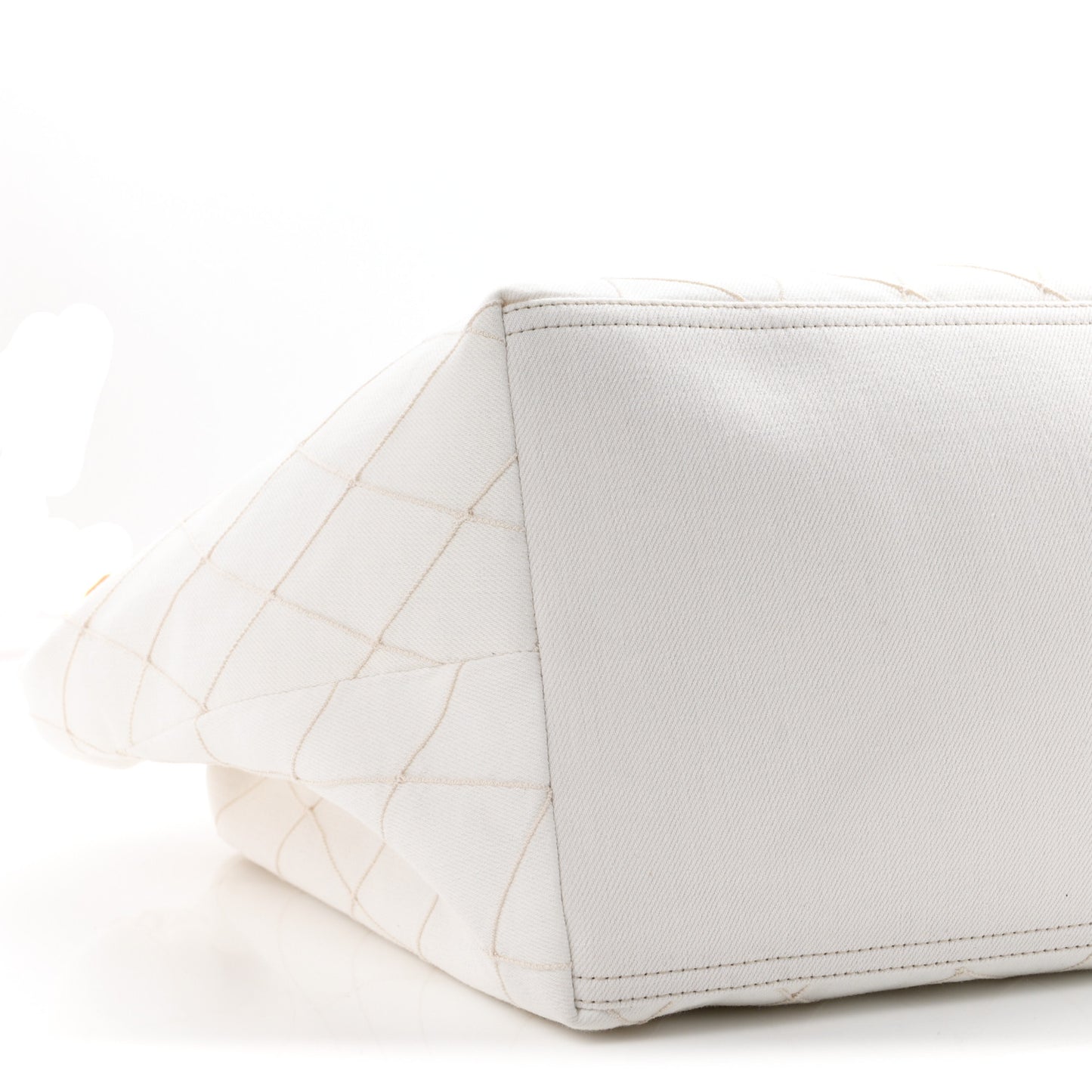Denim Calfskin Quilted Coco Beach Small Shopping Tote White Black
