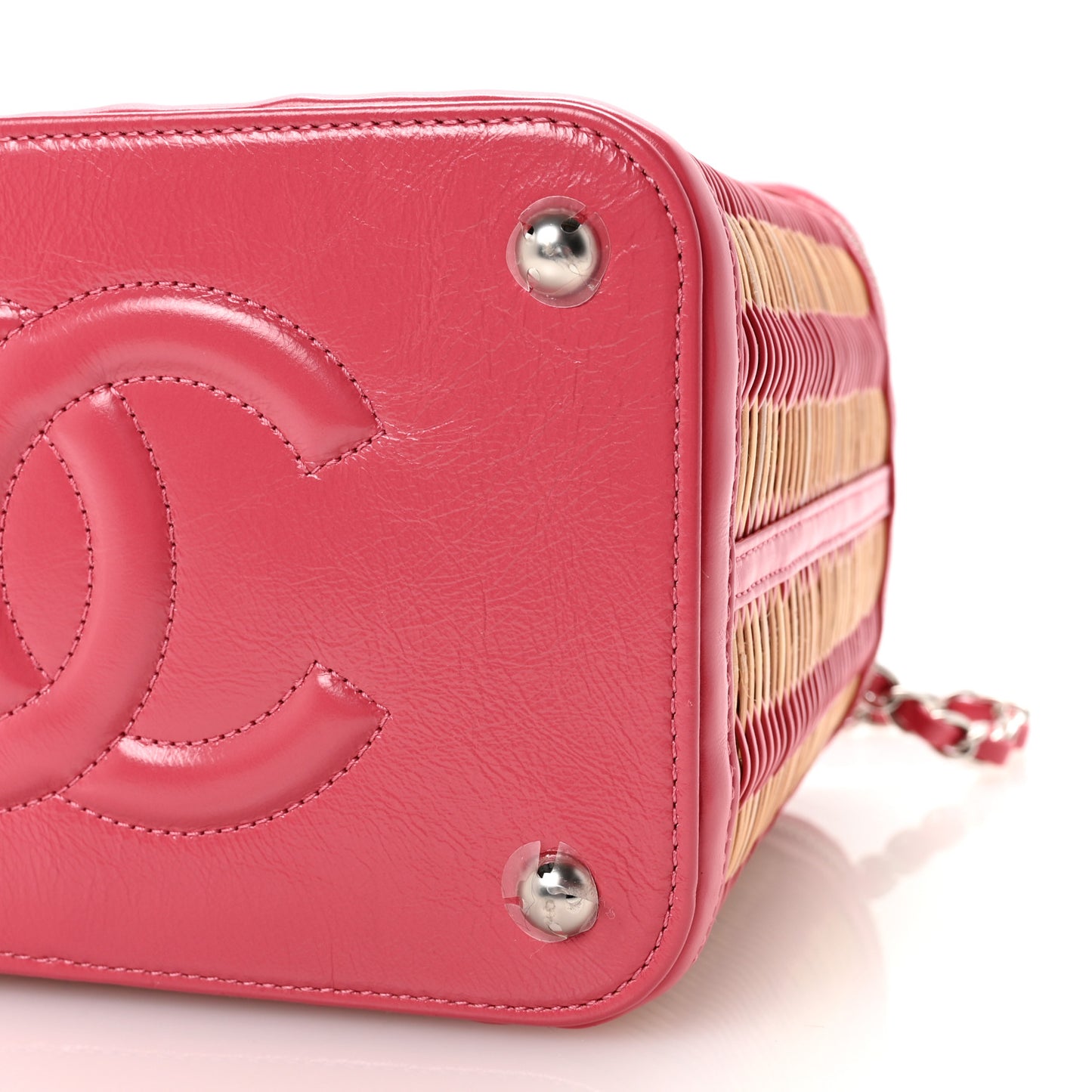 Glazed Calfskin Raffia Vanity Case Bag Pink
