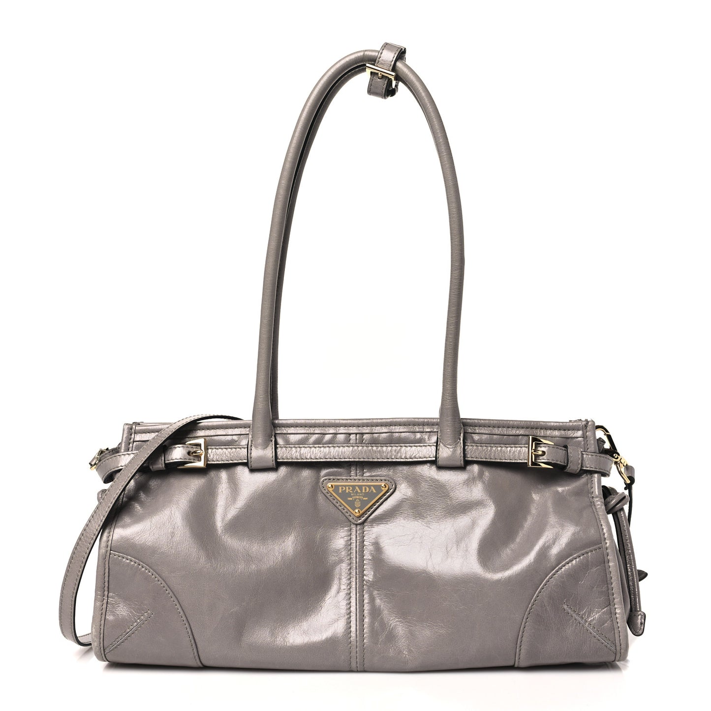 Glossy Calfskin Triangle Medium Bonnie Shoulder Bag Pewter