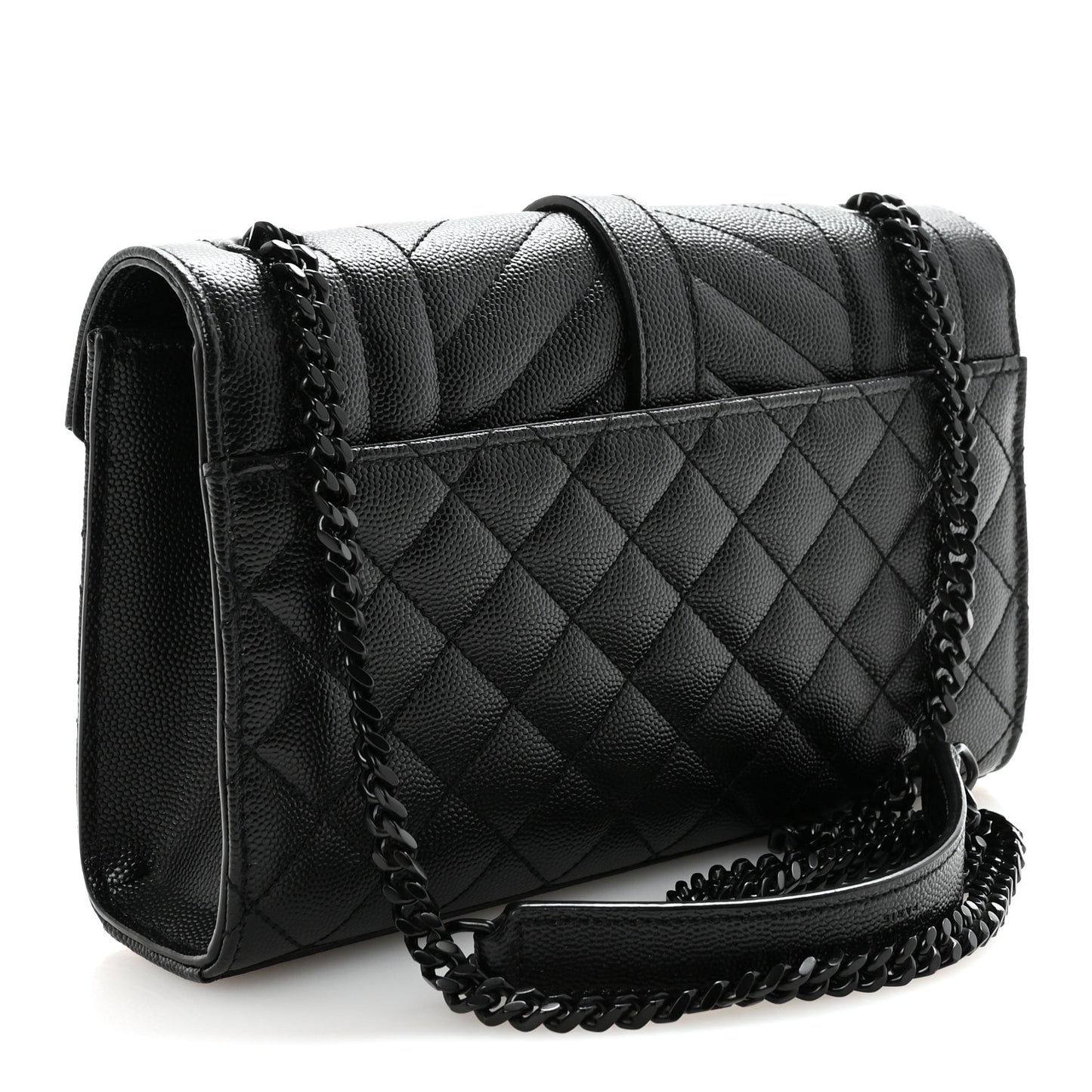 Grain De Poudre Textured Mixed Matelasse Triquilt Small Monogram Monochrome Satchel Black