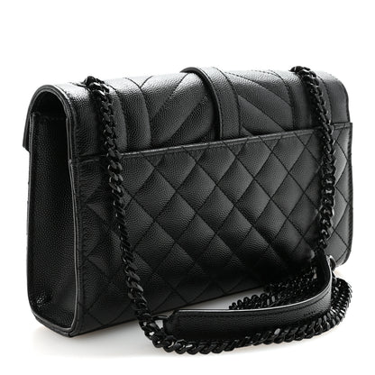 Saint Laurent Grain De Poudre Textured Mixed Matelasse Triquilt Small Monogram Monochrome Satchel Black 3 of 9