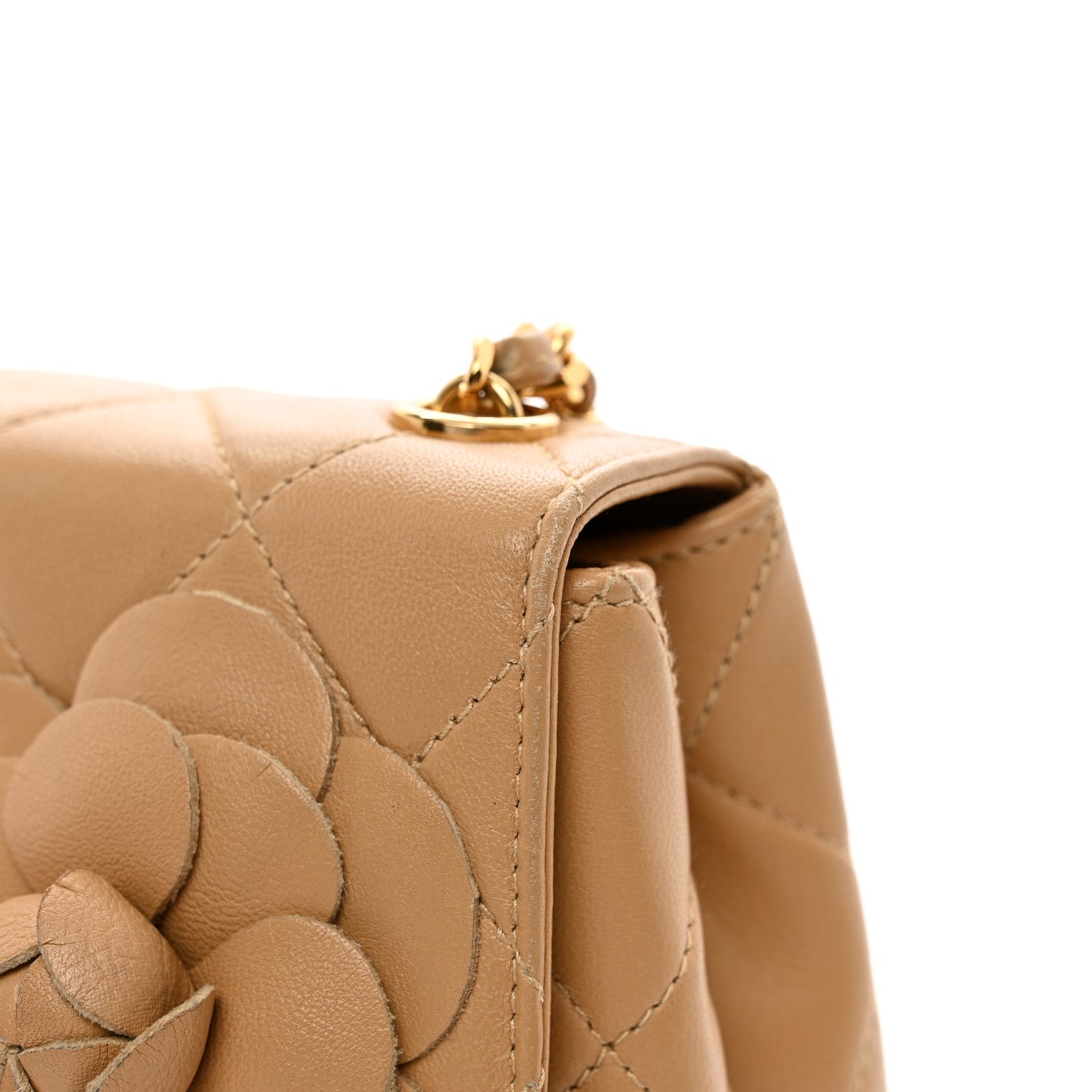 Lambskin Quilted Mini Camellia Flap Beige