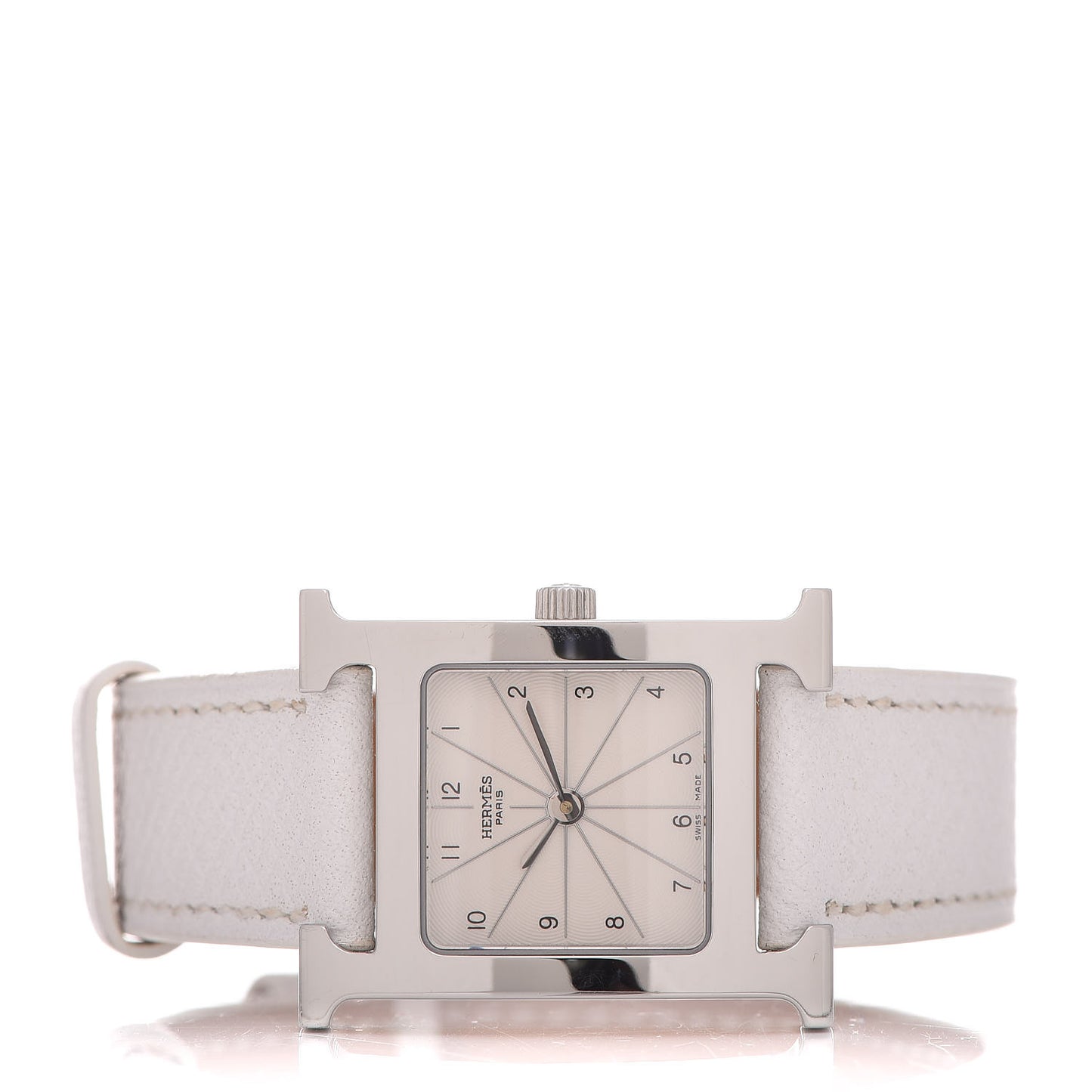 HERMES Stainless Steel Epsom 21mm Heure H Hour Quartz Watch Blanc