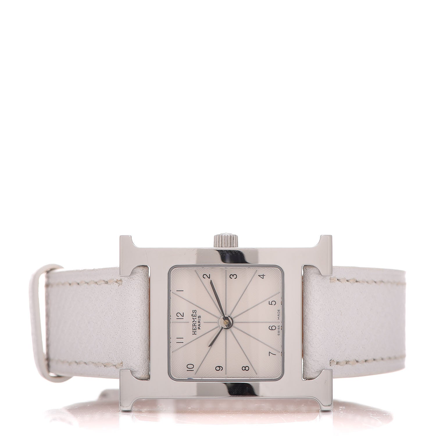 Cartier HERMES Stainless Steel Epsom 21mm Heure H Hour Quartz Watch Blanc 3 of 9