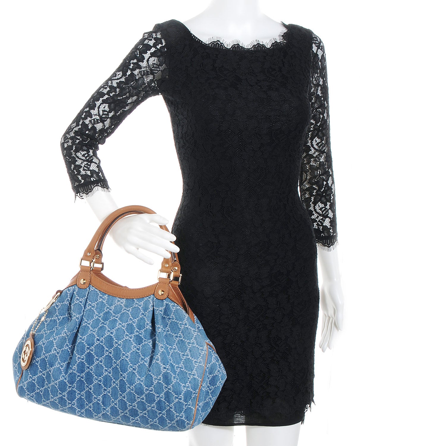 Gucci Denim Monogram Medium Sukey Tote 2 of 9