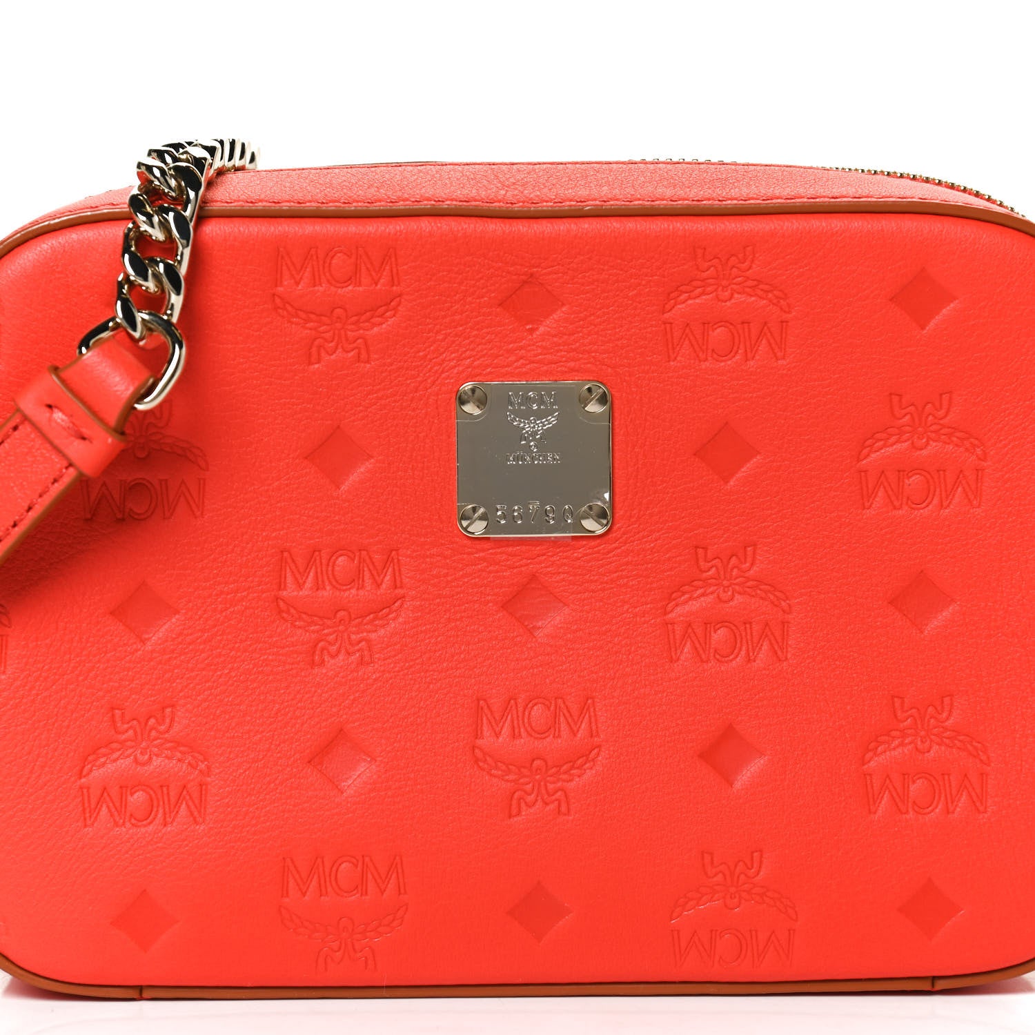 MCM Calfskin Ottomar Monogram Klara Crossbody Bag Hot Coral 8 of 10