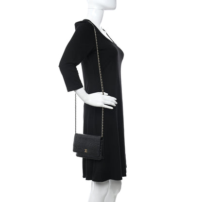 Chanel Lambskin Camellia Embossed Wallet on Chain WOC Black 2 of 10