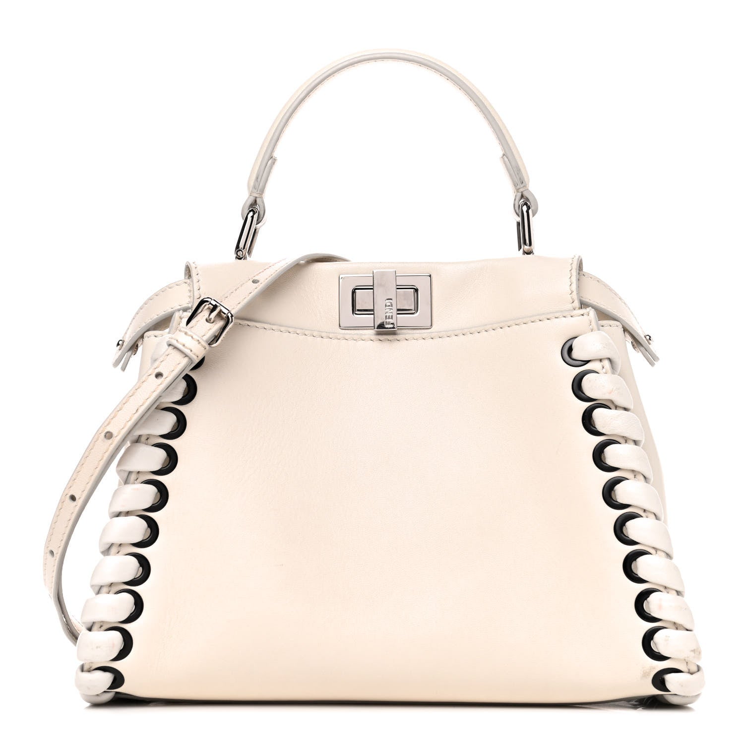 Fendi Nappa Lace Up Mini Peekaboo Iconic Satchel Bianco Carta 1 of 4