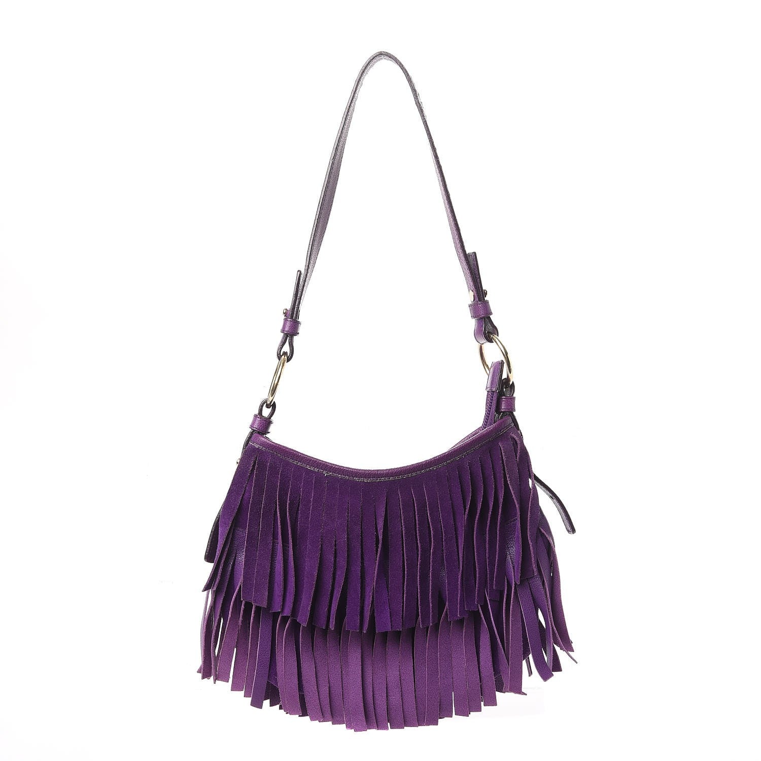Saint Laurent Suede Petite Sac Fringe Hobo Purple 1 of 12