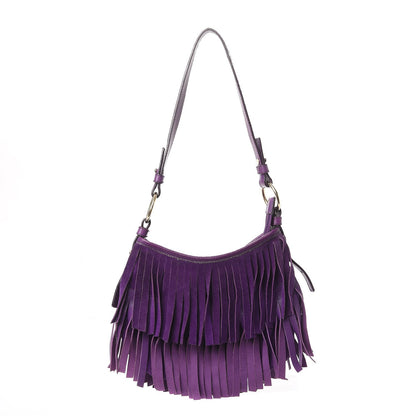 Saint Laurent Suede Petite Sac Fringe Hobo Purple 1 of 12