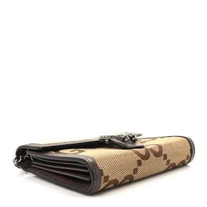 Gucci Monogram Jumbo GG Textured Dollar Calfskin Mini Dionysus Chain Wallet Camel Ebony New Acero 3 of 9