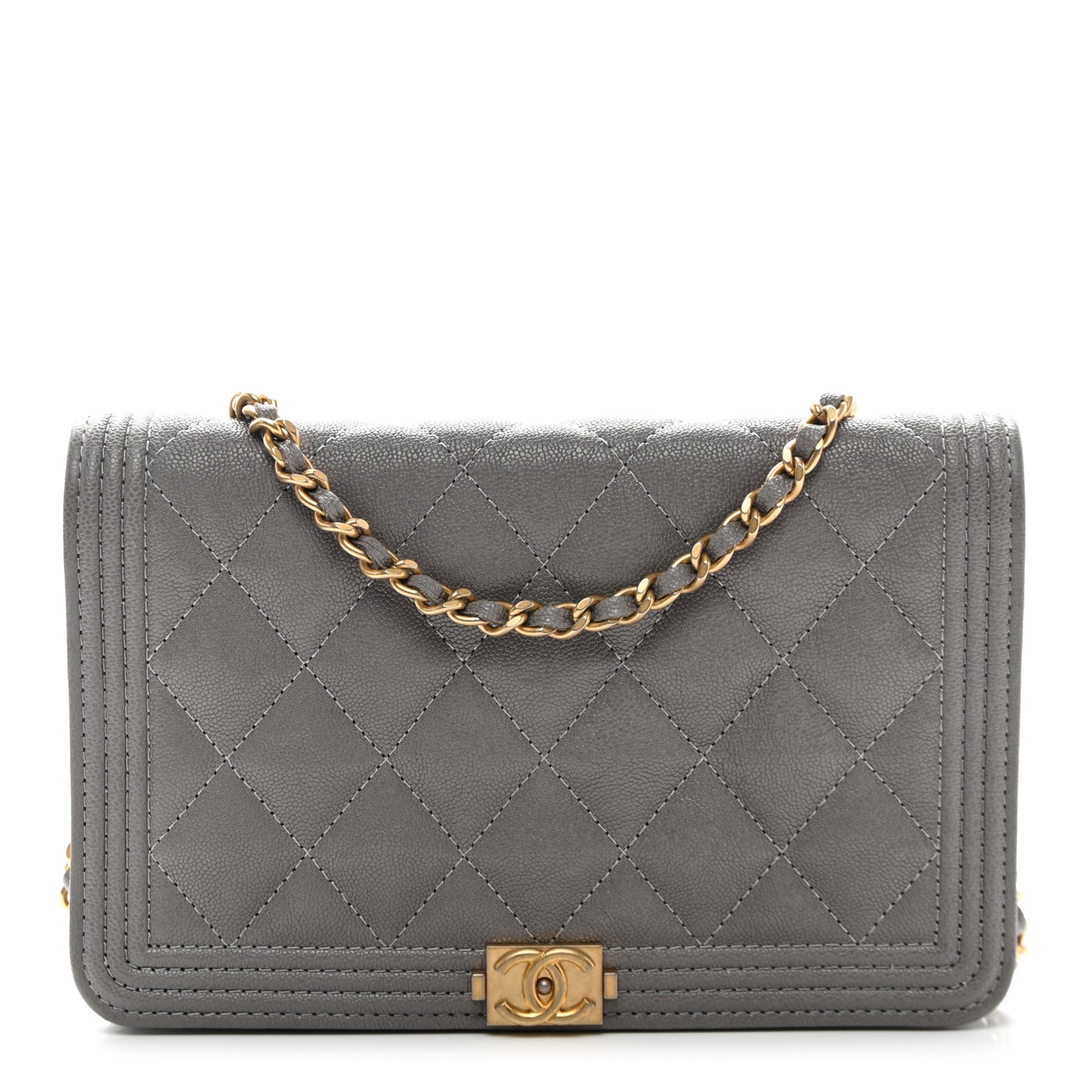 Caviar Quilted Boy Wallet On Chain WOC Grey