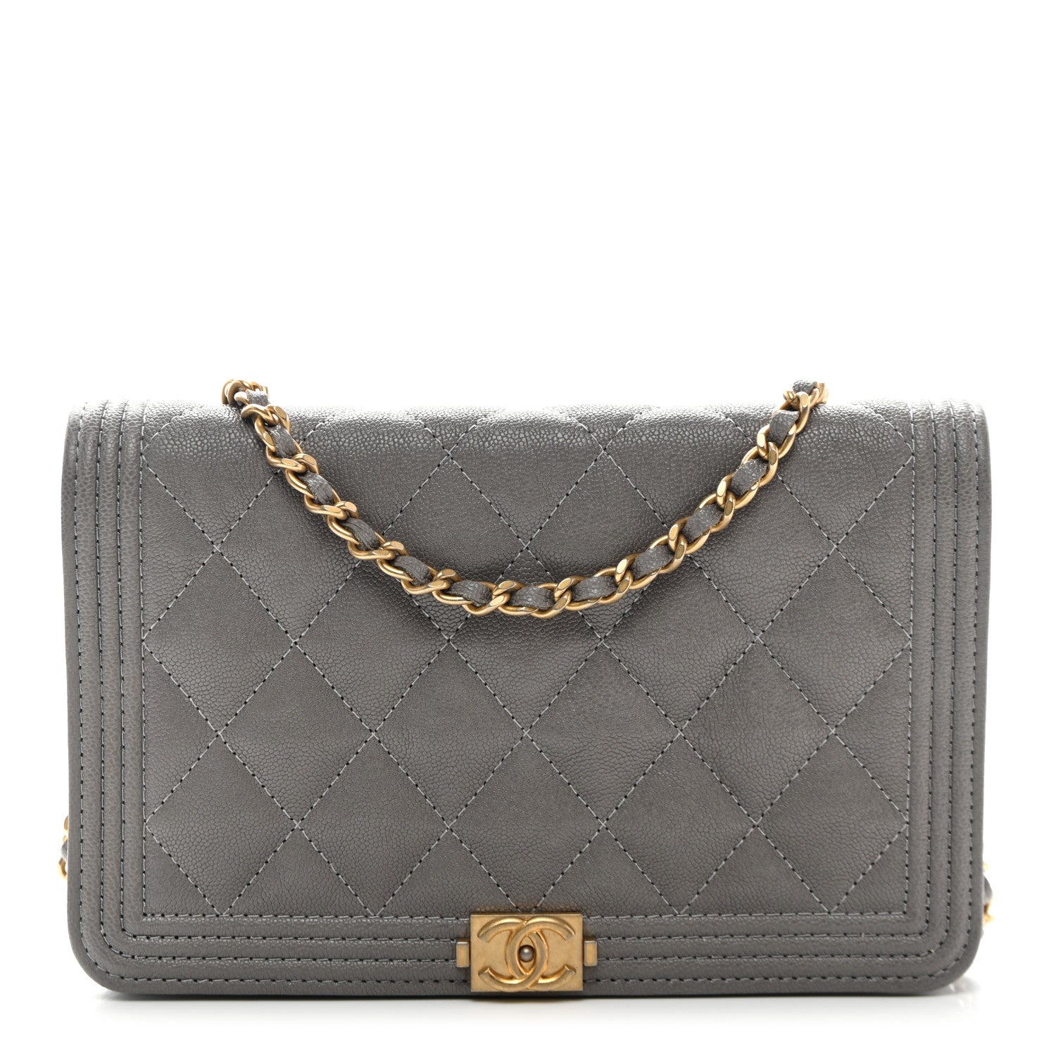 Chanel Caviar Quilted Boy Wallet On Chain WOC Grey 1 of 13